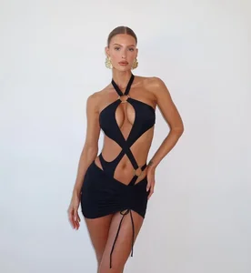 Designer Custom Women's Luxury High Leg Bikini Set Solid High Cut Crisscross Three-Piece Spandex/Nylon Waterproof Quick-Dry