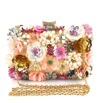 Hot selling women luxury bling party purse fashion ladies floral crystal beaded clutch evening bag