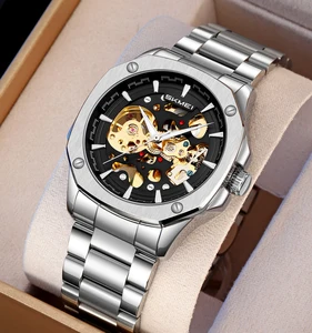 Classic Men's Mechanical Analog Glass Wrist Watch Solid Stainless Steel Strap Automatic Minimalist Design 5mm Thick Luxury Band