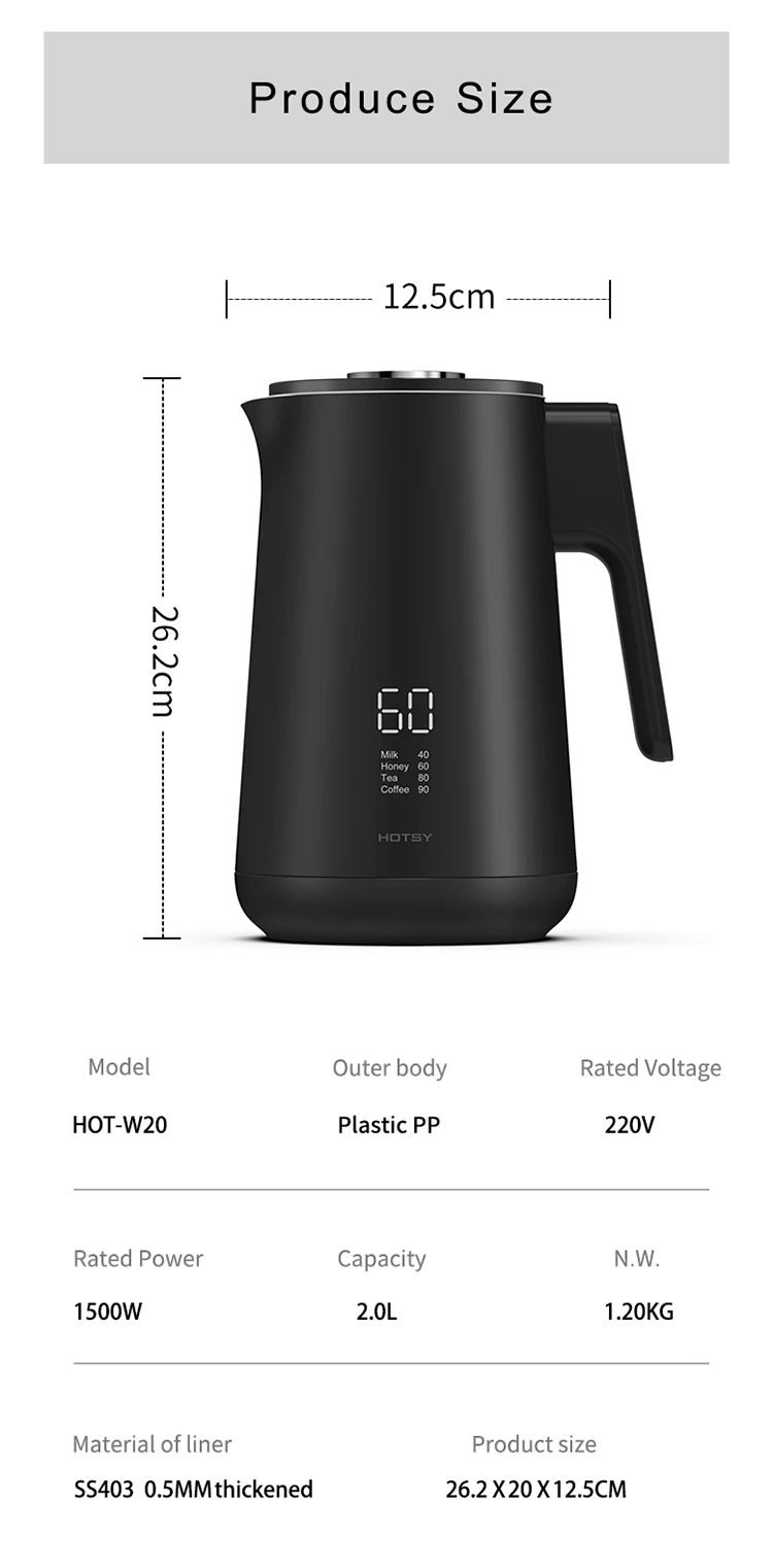 Hotsy 2.0l Smart Electric Water Kettle Digital Portable Electric Pots