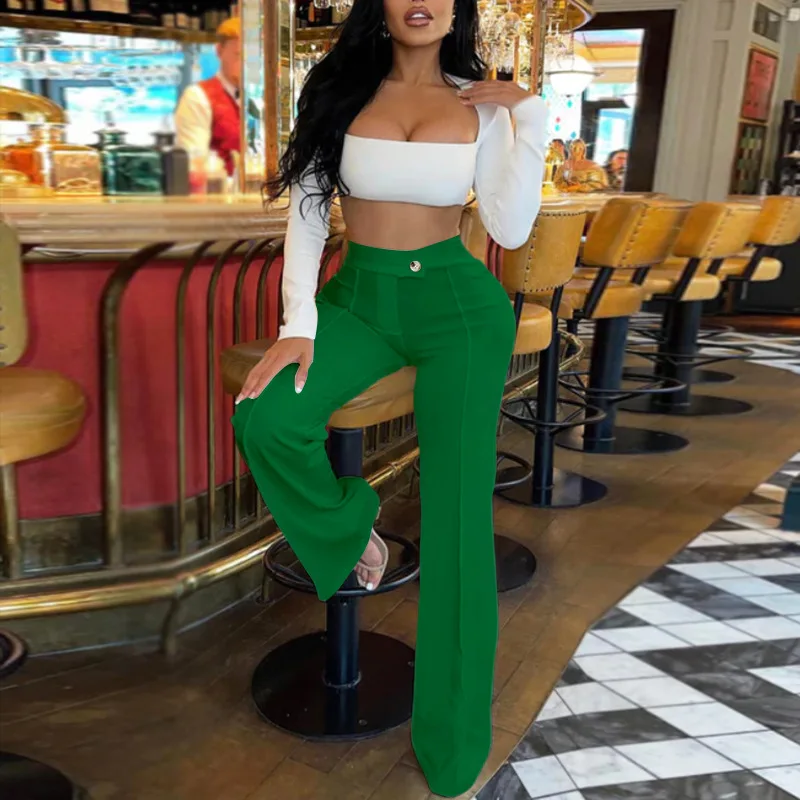 King McGreen Star Women Wide Leg Pants Work Business Casual High Waisted Dress Pants Trousers Solid Office Ladies Trousers