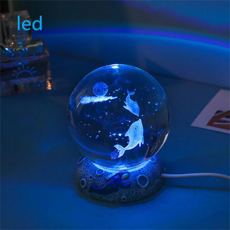 3DデビルフィッシュシェルコーラルウミガメクラゲクリスタルボールLED