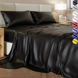 Wholesale 6 Piece Queen Satin Sheets Luxury Silky Skin Friendly Black Satin Bedding Sheet Set