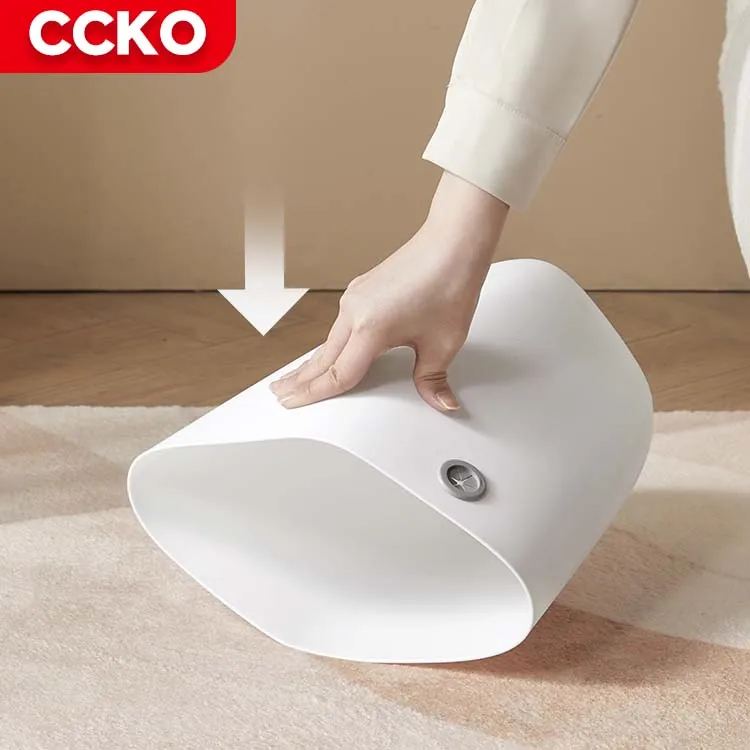 CCKO White Hotel Modern Cute 2.1 Gallon 8 Liters Garbage Bin Bathroom Trash Bin Plastic Trash Can for Kitchen Bedroom Dustbin