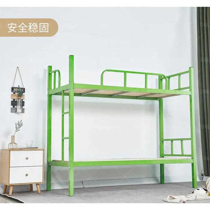 Dormitory Steel Frame Bunk Bed School Student Double Decker Bed With Ladder Stairs Guardrail For Kindergarten Bedroom
