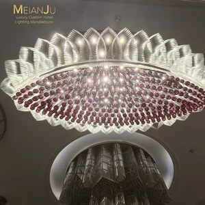 Contemporary Wine-Red Teardrop Ellipse Crystal Branch Hotel & Villa Lighting Fixture Designer Chandelier Pendant Light
