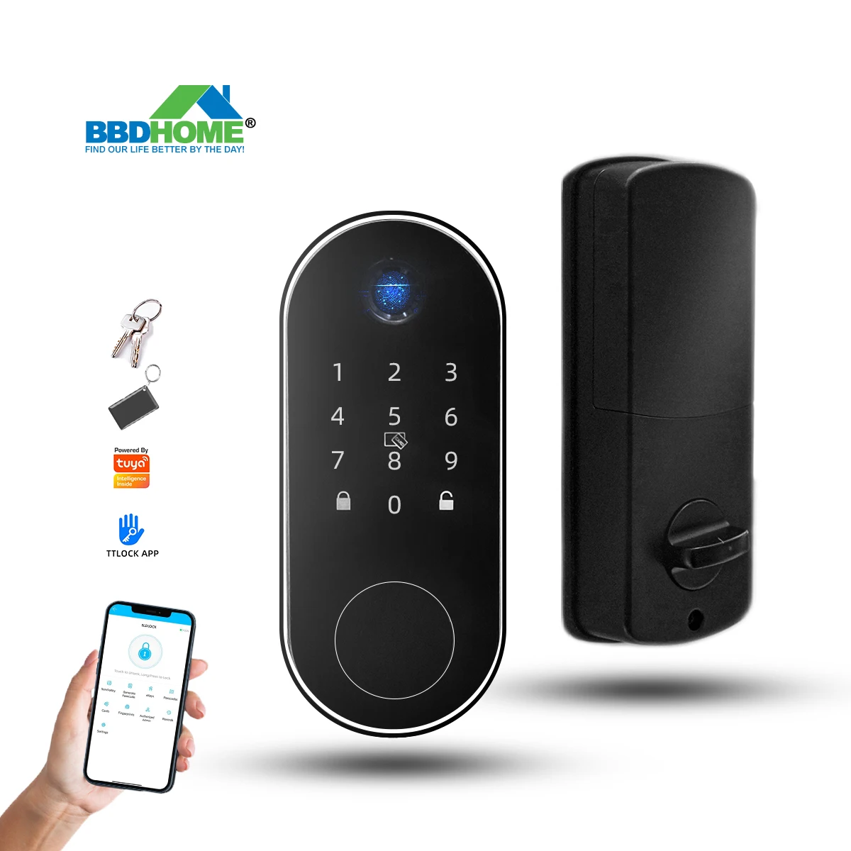 BBDHOME Touch Screen IC Card Digital Smart Locks With Mechanical Key for Tuya Hotels Security Smart Door Lock