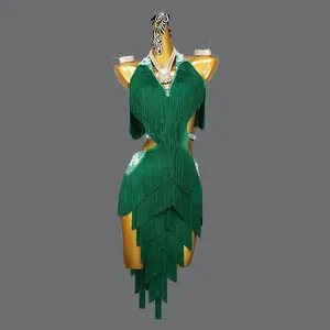 Lady Latin Dance Performance Tassels Dress Stage Dance Costume Rhinestone Woman Latin Dance Dress