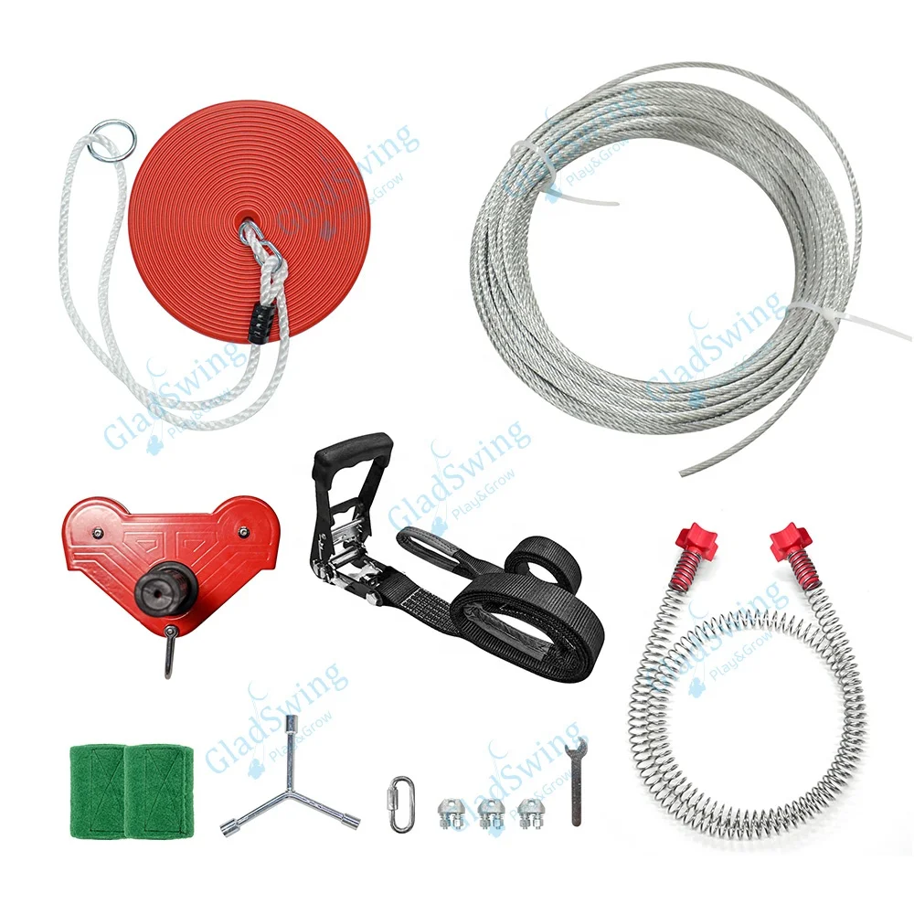 Customize Rope Length Kids Zip Line Kit With 5mm Stainless Steel Spring Brake and Seat, Ziplines for Backyards