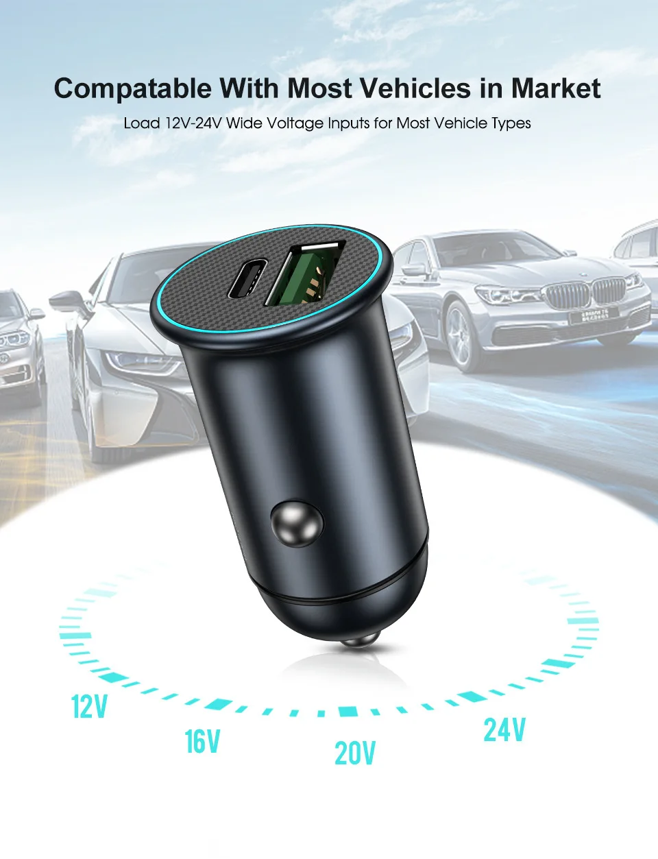 60W anker type-c mini qc 3.0 usb c car charger fast charging phone usb cellphone adapter pd mobile in-car phone charger car