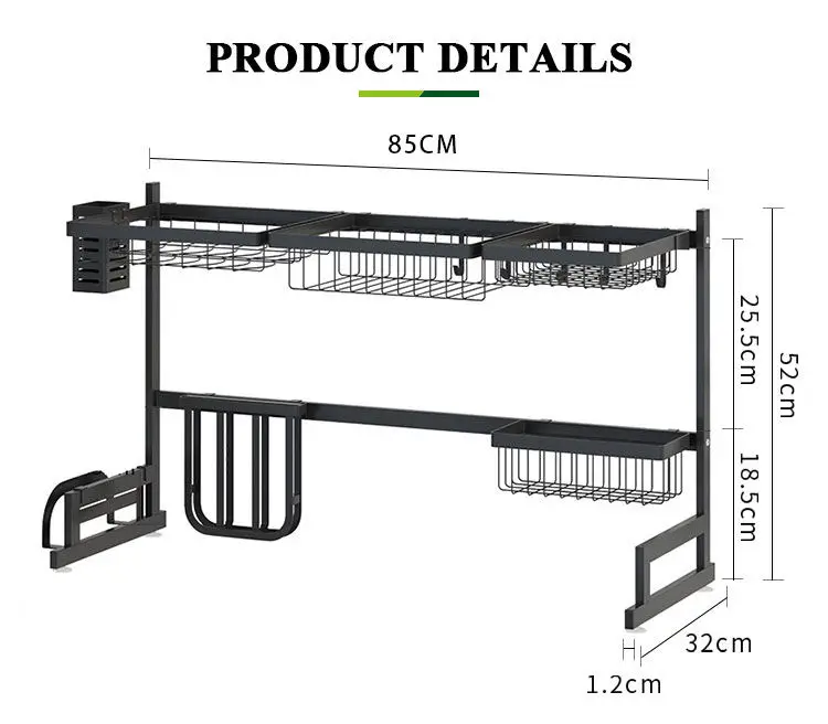 Black Drying Kitchen Racks Metal Sink Dish Drainer Rack Stainless Steel Over The Sink 85cm Storage Holders & Racks Multifunction supplier