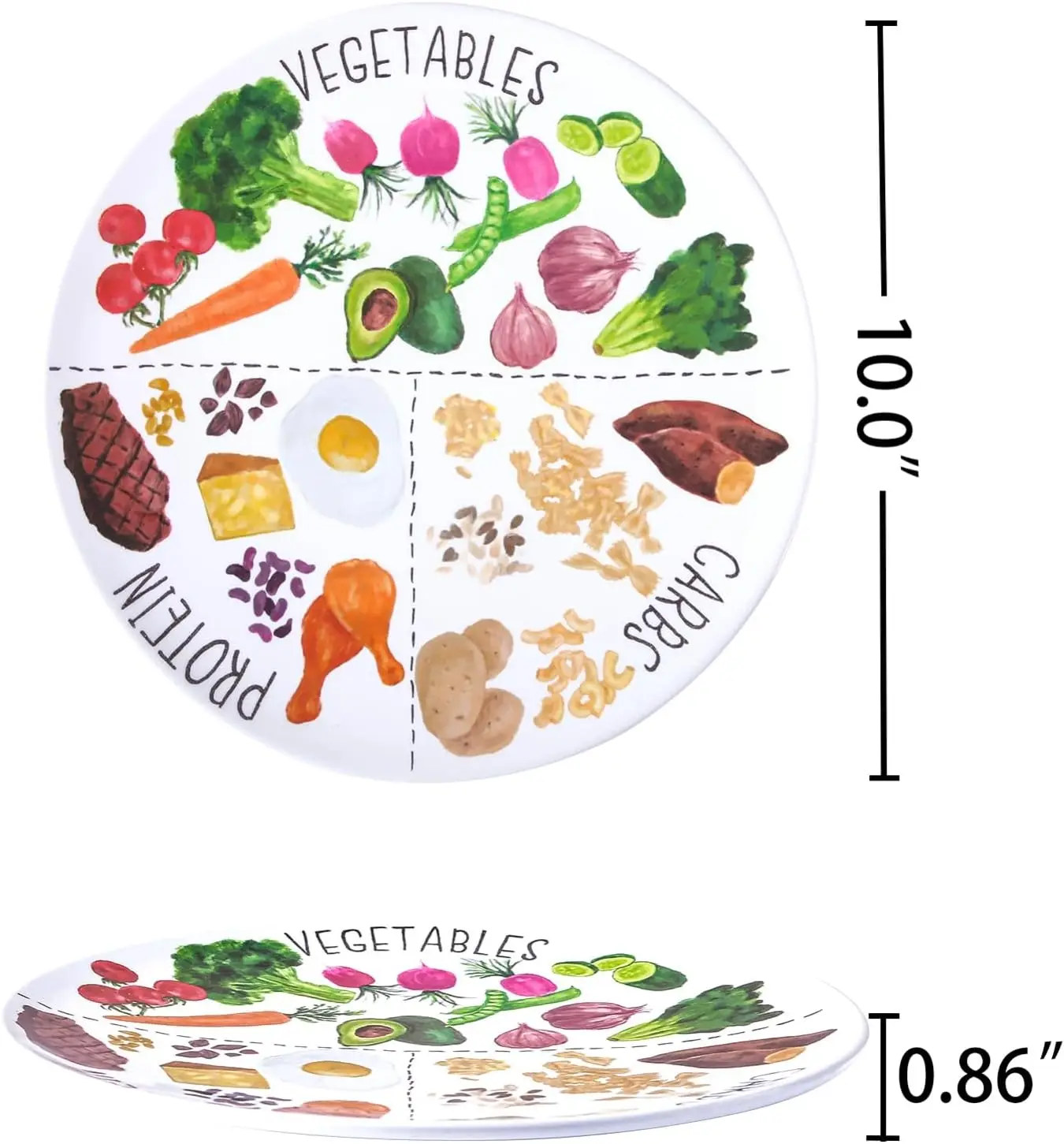 BSCI and SEDEX Factory Customized Portion Plate Round Melamine Plate for Balancing Diets Healthy Eating Dishwasher Safe