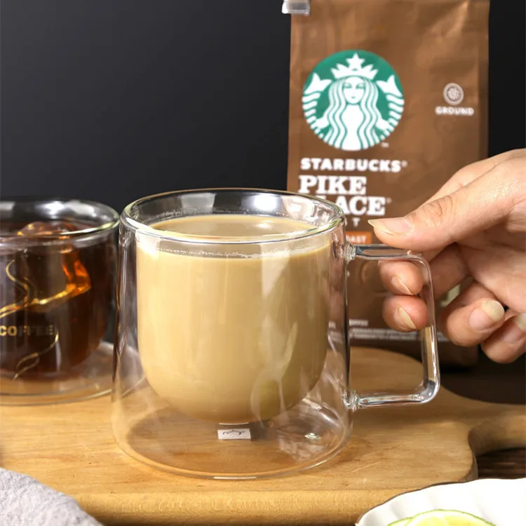 Logo Custom Print High Quality Double Wall Glass Coffee Mugs Tea Drinkware