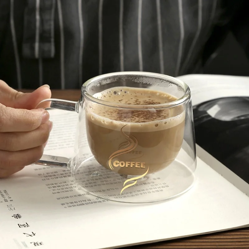 High Quality Borosilicate Glass Hand Blown 200ml Double Wall Insulated Glass Coffee Mug Heat Resistant Espresso Cup