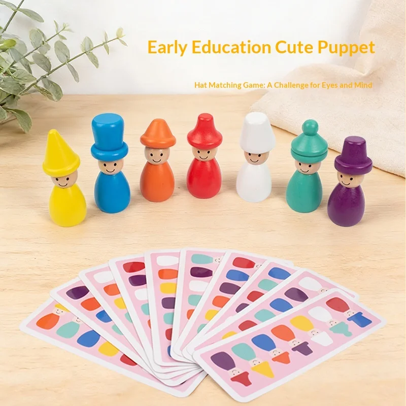Mainan Kayu Qiaike, Mainan Pendidikan Dini Montessori untuk Anak Usia 3–6 Tahun, Boneka Kayu dengan Pasangan Warna untuk Pengenalan Warna