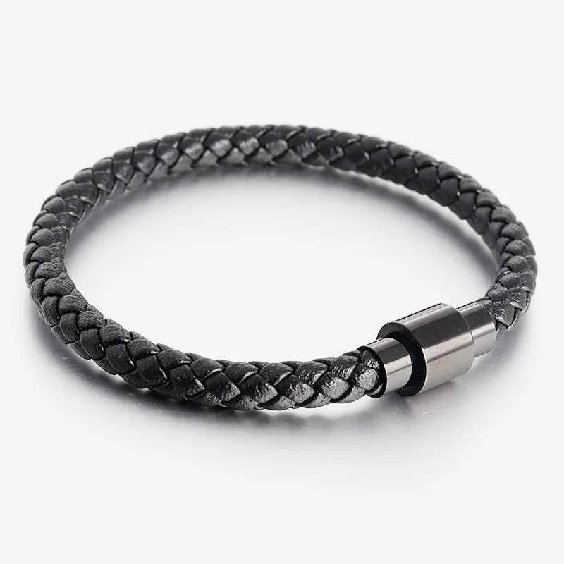 Urban Jewelry Impressive Men's Black Cord Loops Genuine Leather Cuff Bracelet with Stainless Steel Clasp Urban Jewelry Impressive Men's Black Cord Loops Genuine Leather Cuff Bracelet with Stainless Steel Clasp