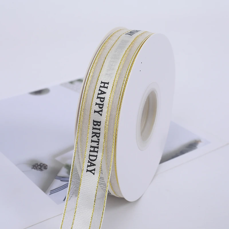 english happy birthday side yarn ribbon