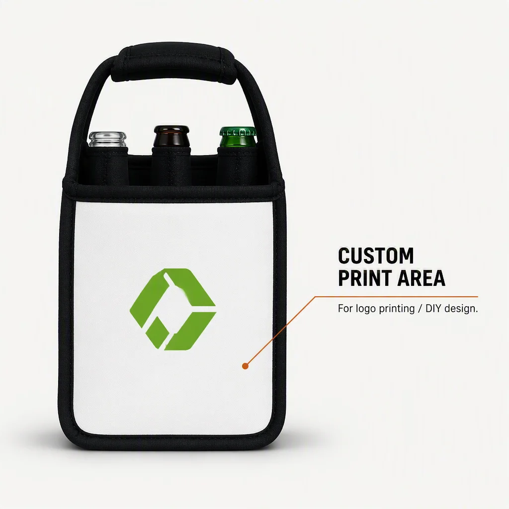 DIY Printing 6-Pack White Neoprene Bottle Sleeve Waterproof Solar Panel Feature for  -6 Pack Neoprene Beer Cooler Bags