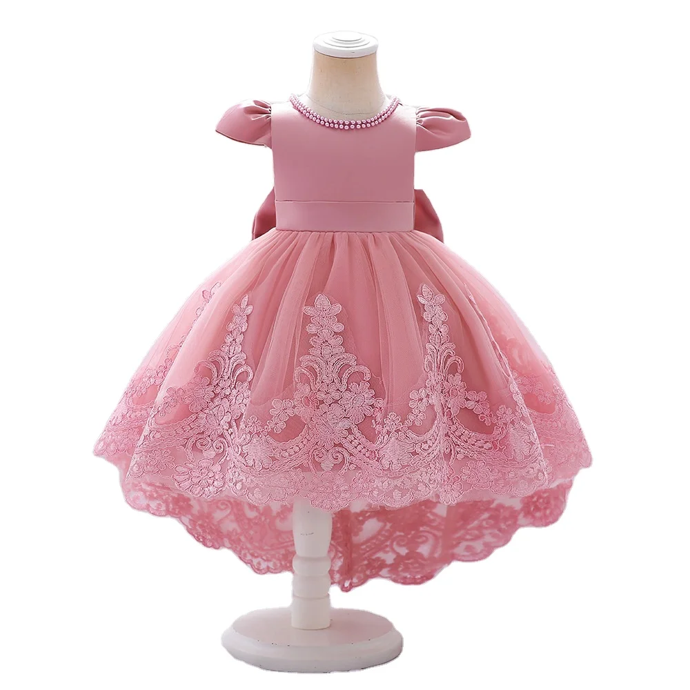 Western Style Summer Kid Red Birthday Party Dress  Pageant Flower Girl Wedding Dress Puffy Princess Long Tail  Dress  for 10 Y