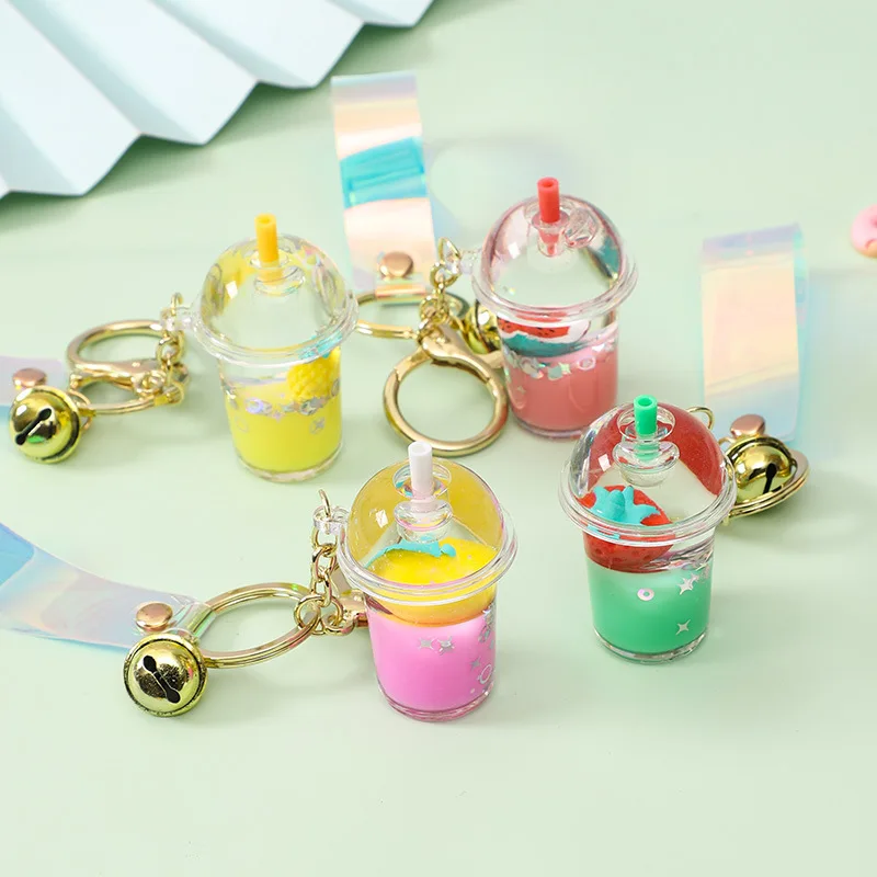 BSBH Kawaii DIY Liquid Oil Water Keychain Wholesale Milk Bottle Boba Keychain