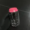 Botella transparente con tapa rosa