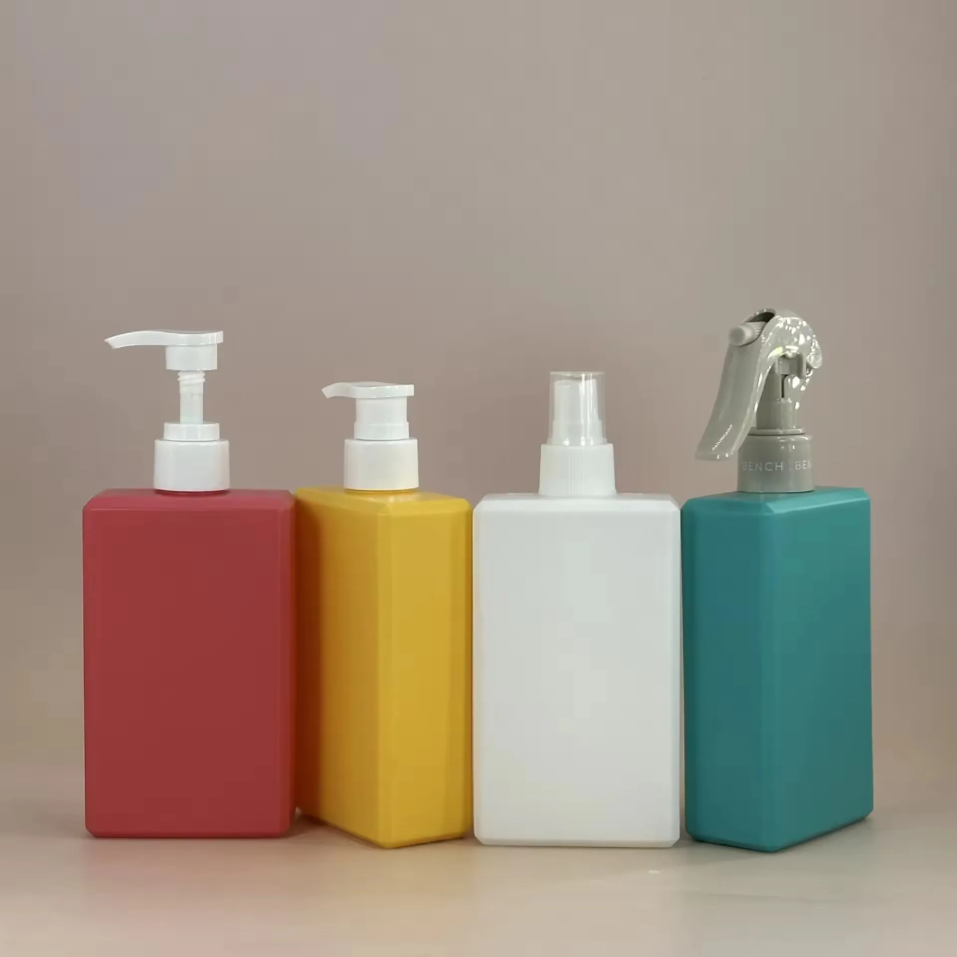 High Quality 250ml 300ml HDPE Soft Touch Empty Square Skincare Packaging Plastic Shampoo Body Wash Shower Gel Lotion Bottles