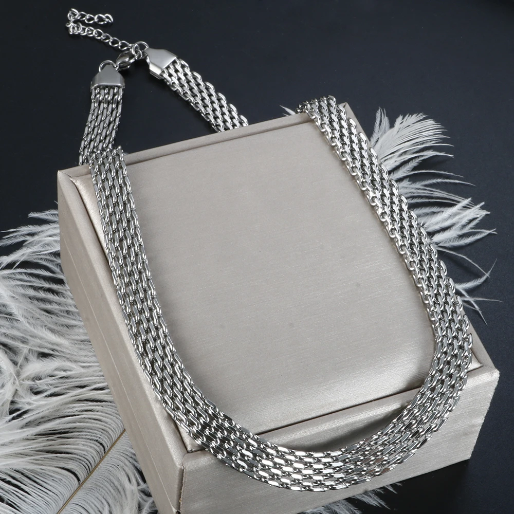 INS Retro 18k Gold Plated Stainless Steel Jewelry Minimalist Charm Mesh Belt Chain Wide Choker Necklace Bracelet for Women