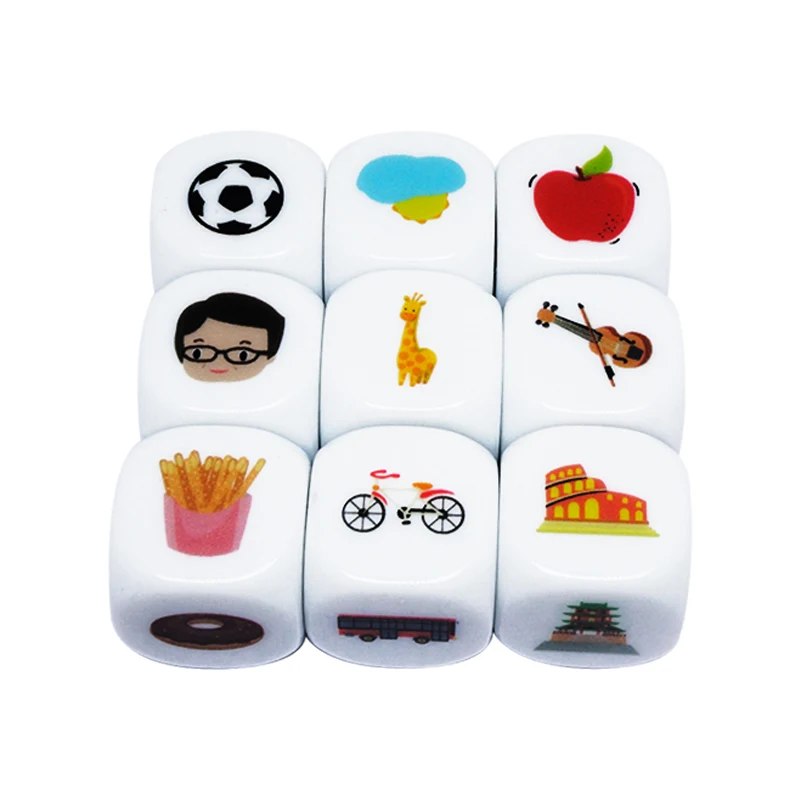 Товары в наличии, D6 9x Акриловые Кубики для рассказов, Набор кубиков, забавная игра для рассказа историй, развивающие игрушки для детей, мальчиков и девочек