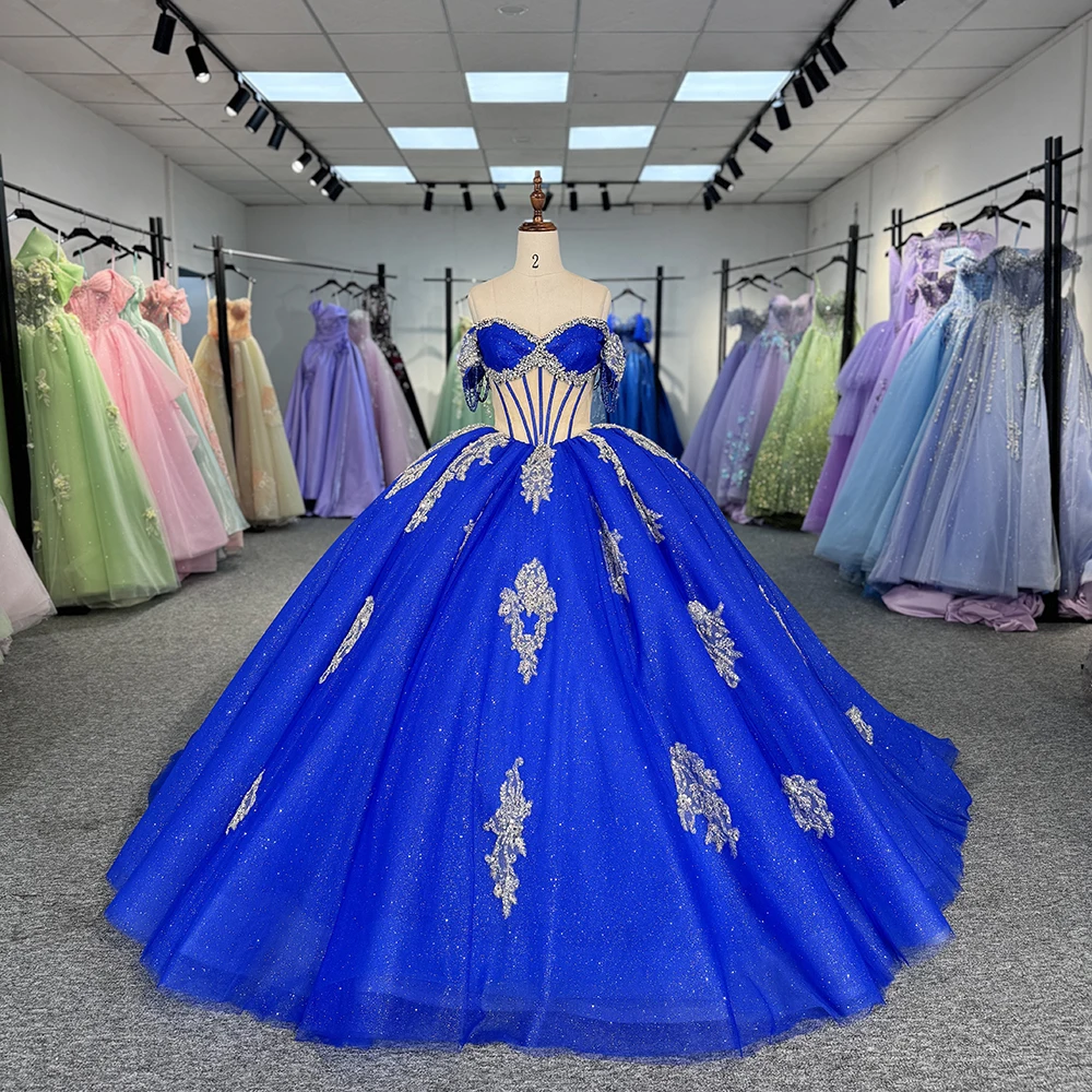 princess polly baby blue dress Jancember 5897 Glitter Royal Blue Bonding Crystal Mexician Girls  Quinceanera Dresses