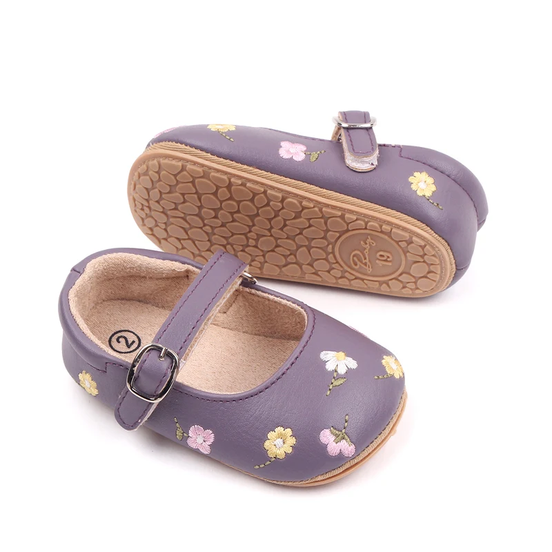 Beautiful Flower Embroidery Soft PU Leather Princess Baby Girl Shoes Toddler Shoes for Girls Baby Walking Shoes factory