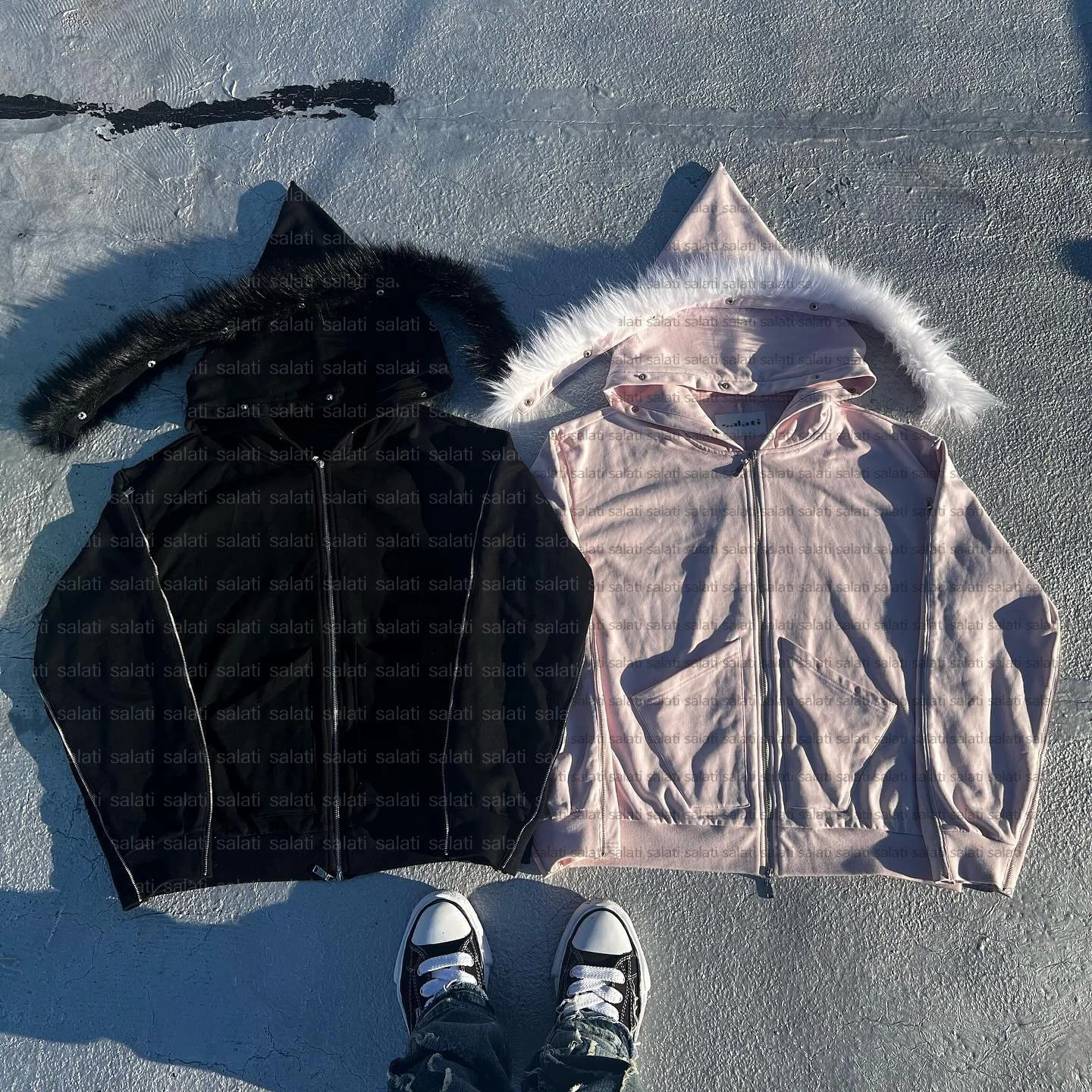 Custom Men Hoody Jacket Y2K Detachable Faux Fur 400GSM Cotton French Terry Blank Heavyweight Double Zipper Zip up Hoodies Unisex gallery 2