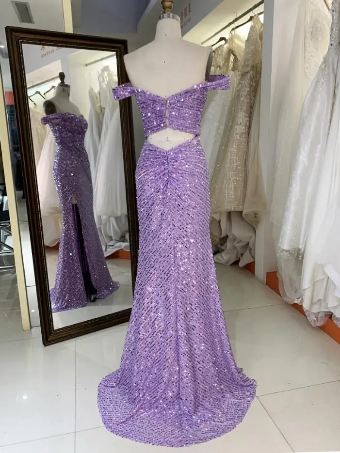 gold dress for wedding Purple Sequin A-line Short Homecoming Dress main image 1