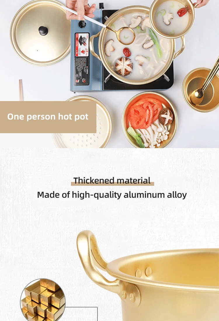 Korean Cookware Kitchen Gold Instant Noodle Pot Home Stock Pot Small