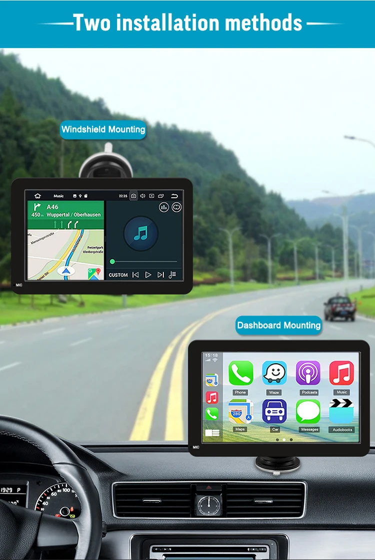 Portable Wireless Carplay Android Auto Car Radio 7 Inch Touch Screen