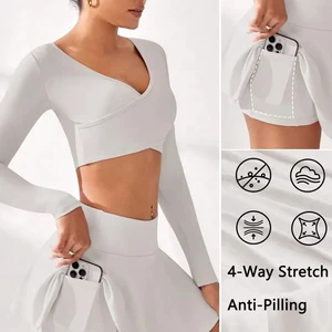 Custom Logo Women Longsleeve Tennis Top Gym Fitness Sets Skirts Golf Pickleball Gym Shorts Skirts Sets Girl