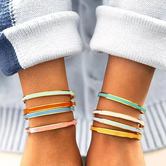 Rainbow color set simple fashion ladies party accessories high quality stainless steel lucky color bangles for women and girks