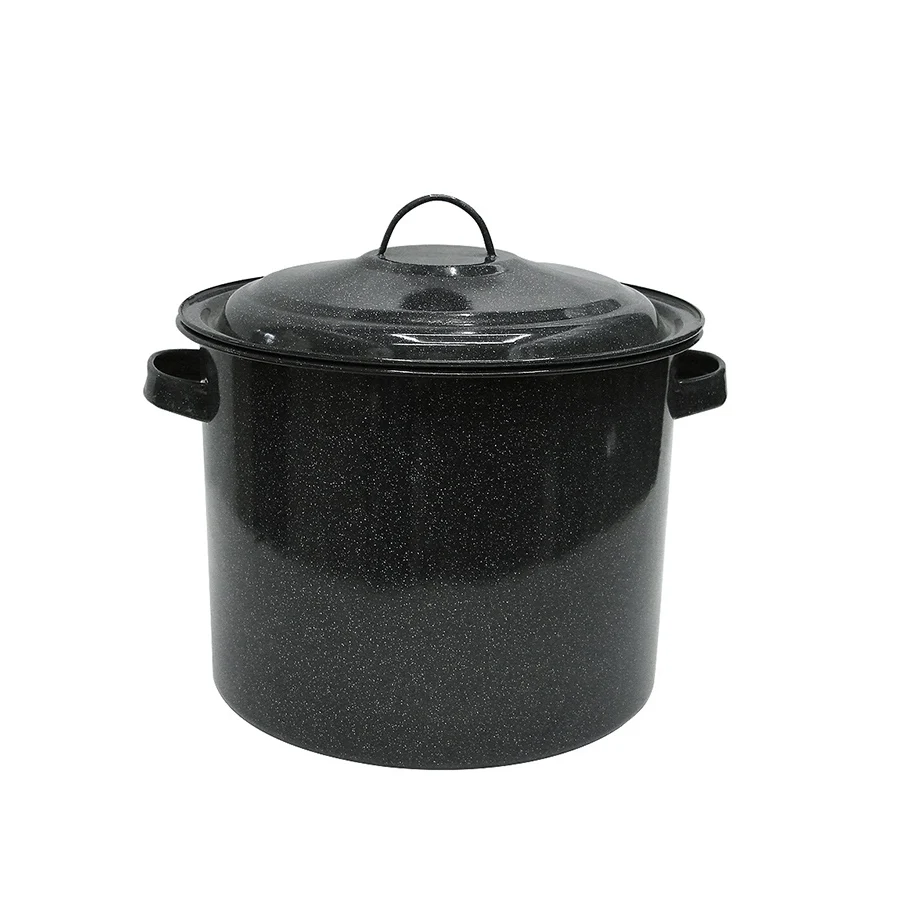 Outdoor 3L Blue Color Speckled Cookware Camping Enamel Metal Billy Rice  Cooker Can Pot with Lid and Handle