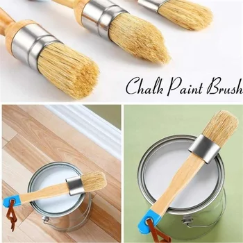 Chalk Paint Brushes Kit 3 Boar Bristles Paint & Wax Brushes. 3 Sizes/Styles