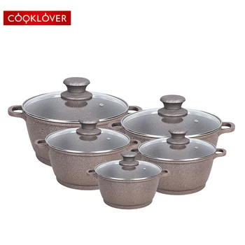 cooklover 10pcs die casting aluminum non stick marble coating