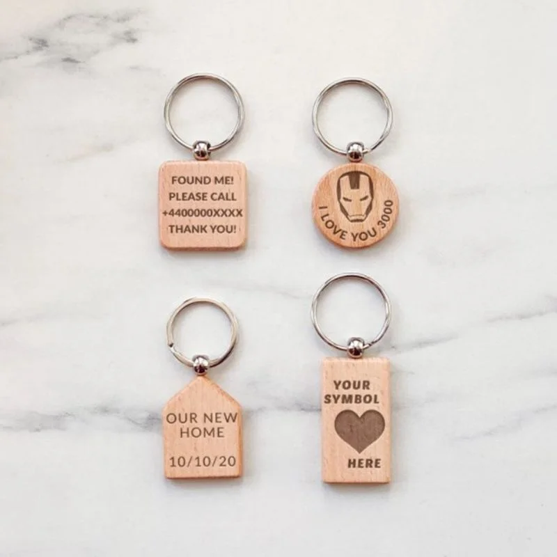 Engraved Gift Personalised Wood Keyring Wooden Keychain