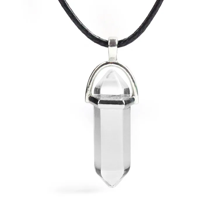 Crystal Quartz Point Hexagonal Healing Pendant Chakra Necklace Gemstone