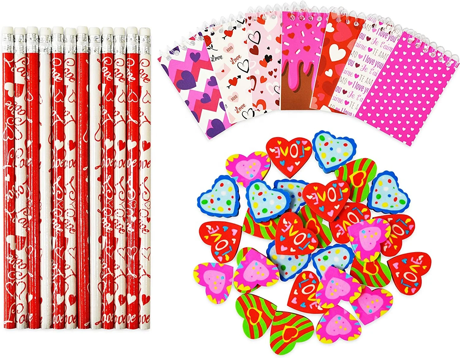 Valentine Stationery Sets Valentine Exchange Party Favor Toy Valentine Themed Notepad Pencil and Eraser Set for Kids School