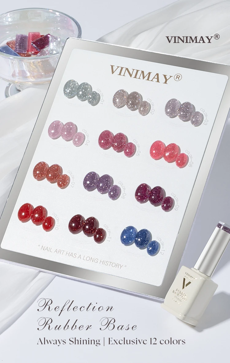 product vinimay high quality sparkle glitter rubber base gel bulk 9 colors set private label reflective rubber base gel for nail art-2