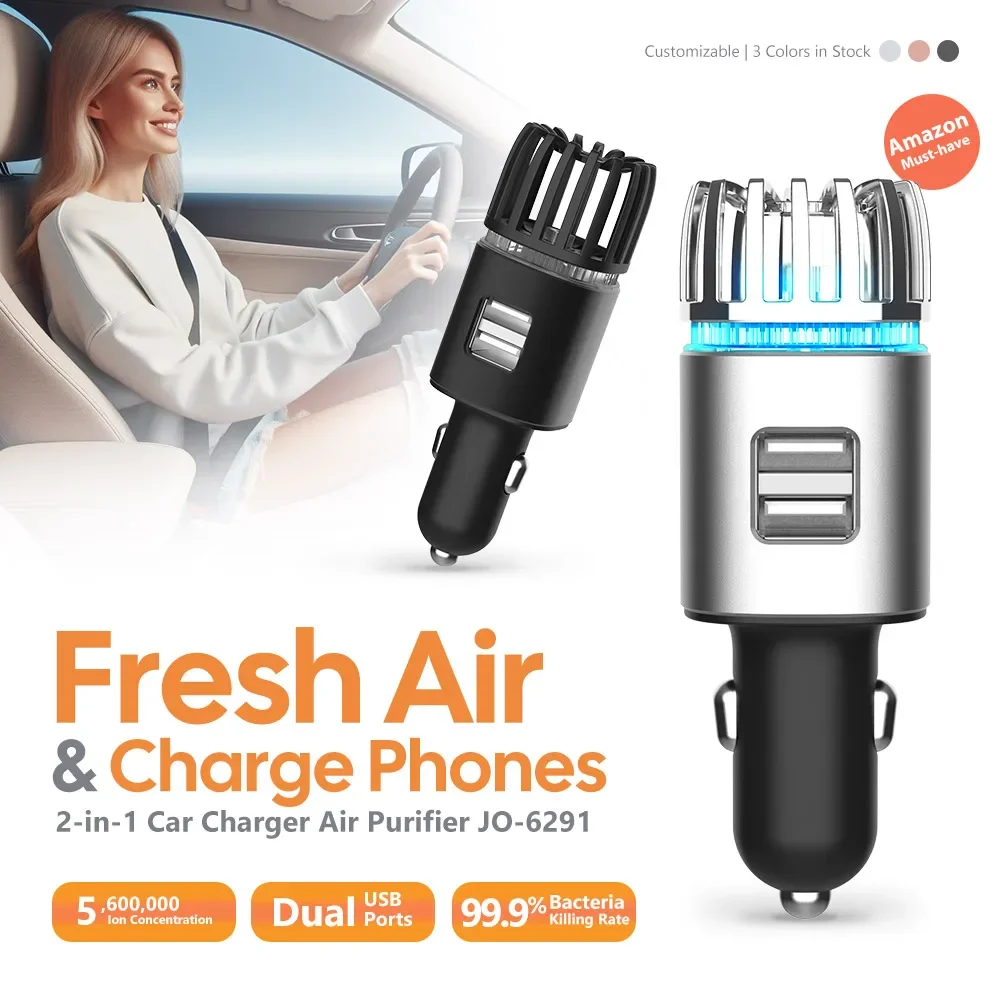 cigarette lighter air purifier Car Accessories Negative Ion Fresh Cleaner With Led Lamp 12V Auto Cigarette  Lighter 2.in 1 USB Charge Port Car Air Purifier