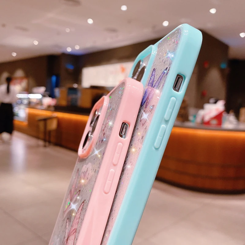 Bling Phone Case for iPhone 16 15 14 13 12 11 Pro Max Mini Girls Cute New Laser Epoxy Star Glitter Butterfly Phone Cases