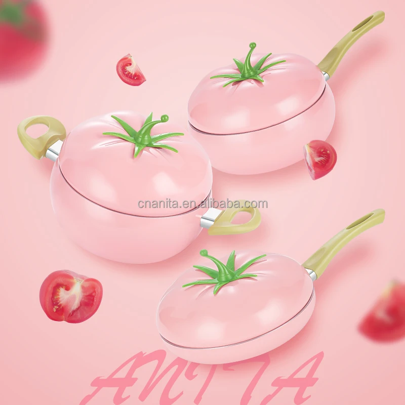 Pink Tomato-Shaped Aluminum Nonstick Cookware Set Multi-Function Kitchenware for Home Cooking Fruit Pot Included