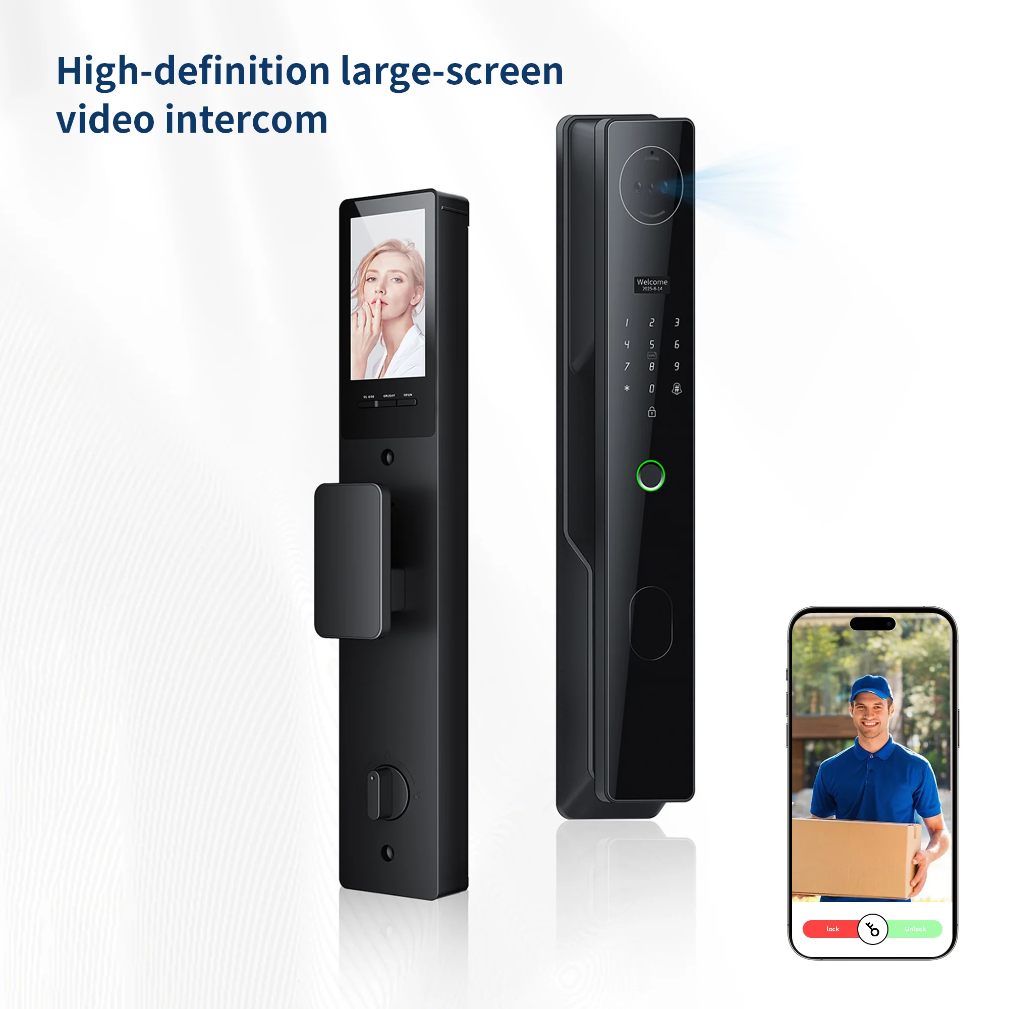 3D Face Recognition Smart Lock with Video Intercom Camera Tuya App Cloud Storage for Stainless Steel Doors Kaisstar
