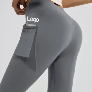 Custom Logo Print Women's Yoga Leggings High-Waist Fitness Wear Polyester Spandex Running Sports Phone Pocket Workout Pants