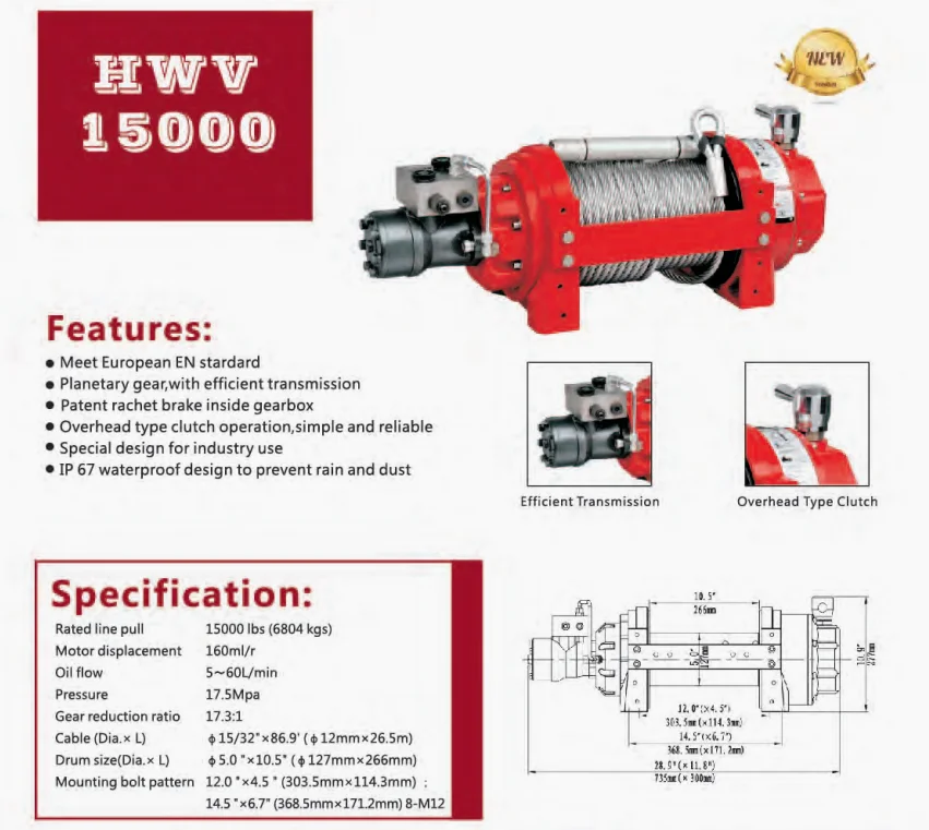 Electric Hydraulic Winches 3ton To 50 Ton Continuous Duty Steel High