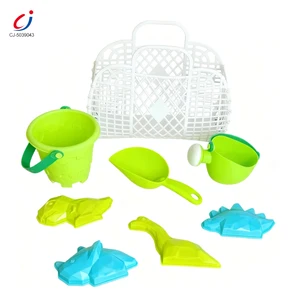 Chengji Kids Beach Toys Shovel Rake Handbasket Dinosaur 7 Pieces for Play Colorful Beach Toys Beach Sand Shovel Bucket Set